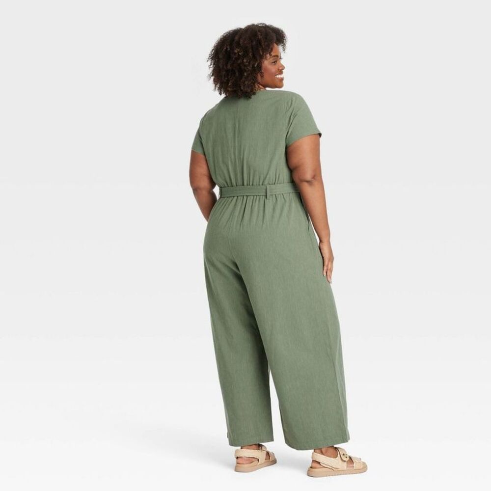 Ava & Viv - Women's Short Sleeve Utility Jumpsuit - Ava & Viv Olive Green - Picture 2 of 3